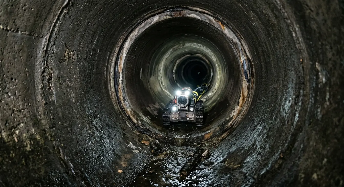 Robotic sewer camera inspecting pipe interior for Sewer Line Cleaning in Elyria